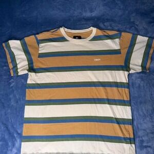 Rare Obey Worldwide Embroidered Striped Shirt men Size l